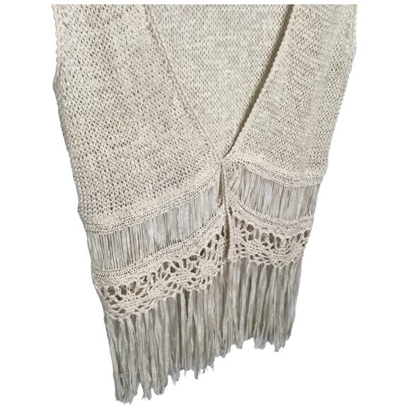 New Wet Seal Sweater Vest Womens XL Fringe Crochet Boho Festival Hippie Oatmeal - Picture 4 of 10
